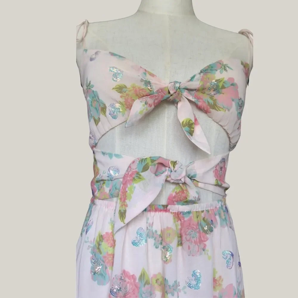 For Love & Lemons Louisa Maxi Dress Floral Silk Maxi XS - Picture 2 of 7